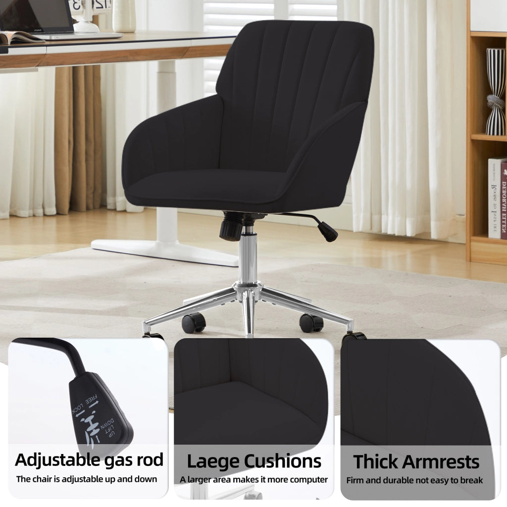 Sedia da ufficio girevole regolabile in altezza con schienale ergonomico e rotelle, per casa e studio, in velluto nero