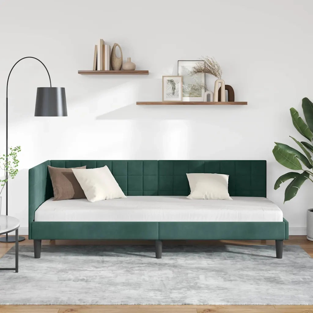 Cornice del letto ad angolo Verde Scuro 80 cm x 200 cm Velluto