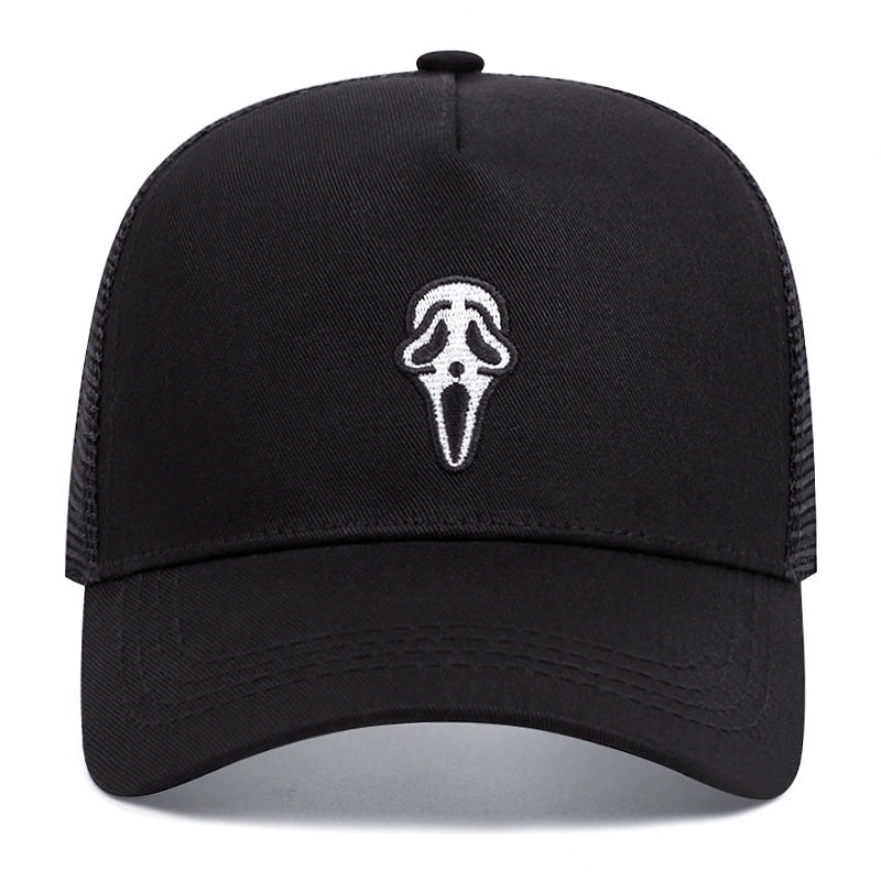 Cappellino da baseball nero con la faccia da fantasma di Halloween per camionisti.