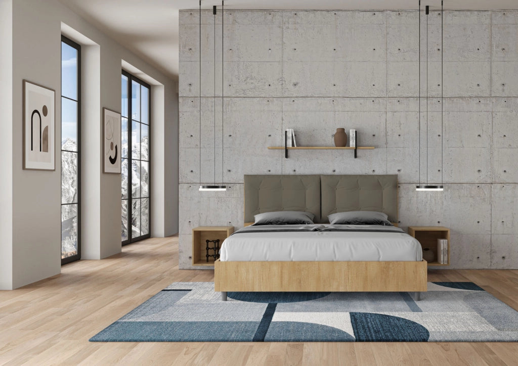 BS COM Letto matrimoniale senza rete 160x190 quercia cuscini similpelle cappuccino