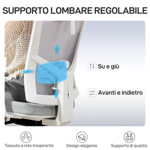 Sedia da Ufficio Ergonomica e Traspirante 64,5x62,5x112-122 cm con Supporto Lombare Dinamico 4D Multicolore