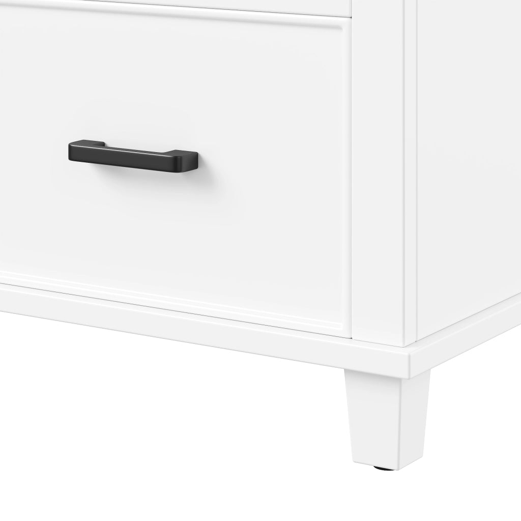 Mobile lavabo freestanding in MDF e ceramica, bianco, 76,5 x 47 x 83,5 cm, con 4 cassetti e cassetto ribaltabile