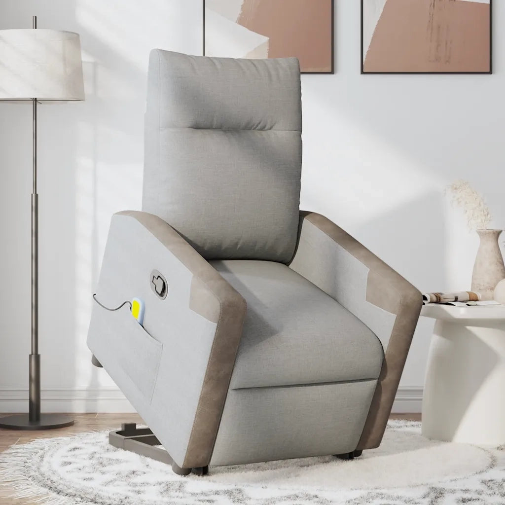 vidaXL Poltrona Alzapersona Massaggi Reclinabile Grigio Nuvola Tessuto