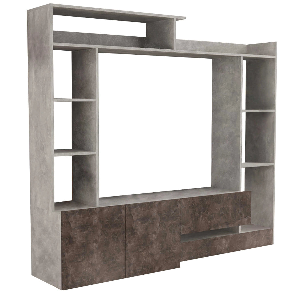 PARETE SOGGIORNO ENTRY GRIGIO EFFETTO CEMENTO E GRIGIO SCURO 180 X 28/40 X H165