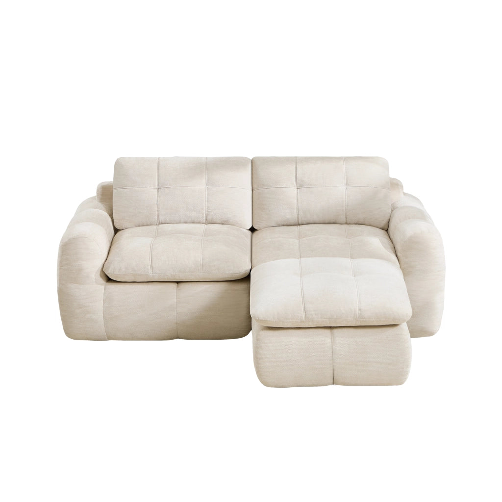 Divano modulare 2 posti con pouf - con seduta ergonomica e struttura sfoderabile in chenille beige
