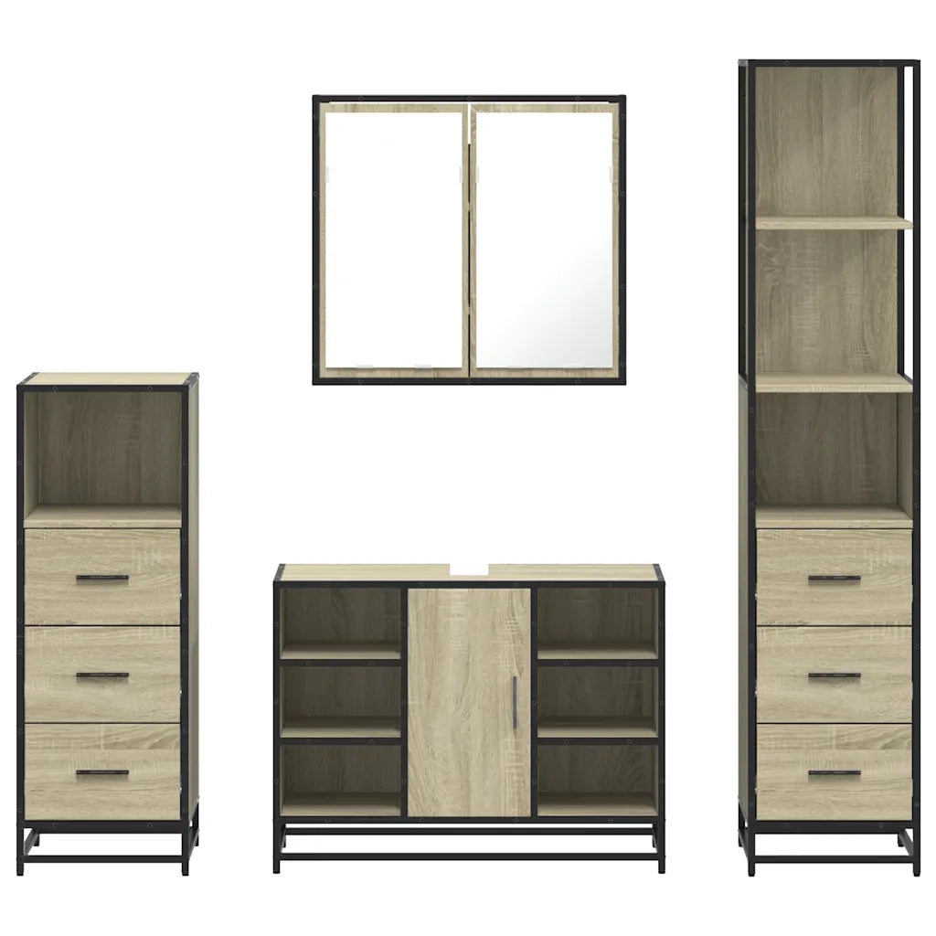 Set Mobili da Bagno 4 pz Rovere Sonoma in Legno Multistrato
