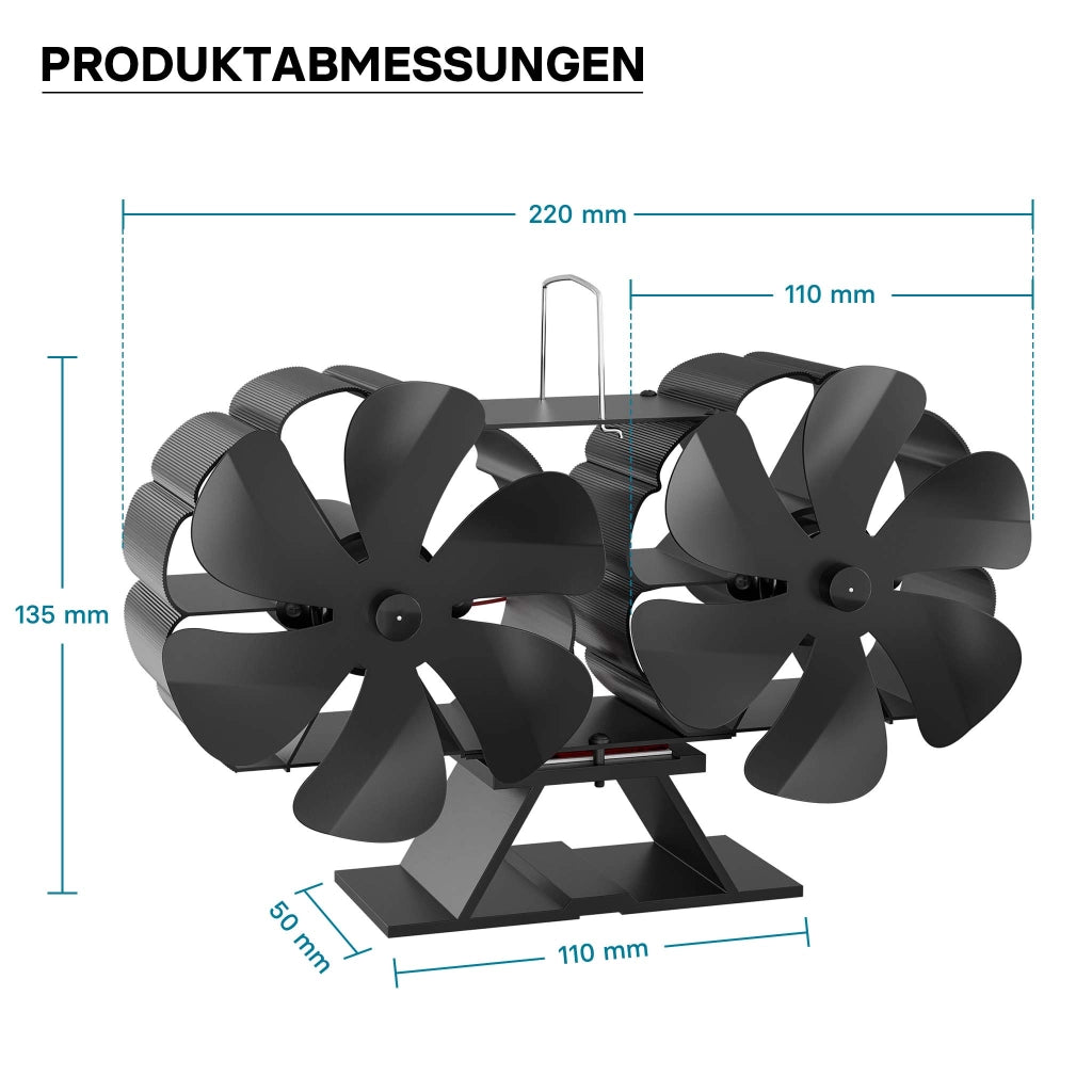 Ventilatore per stufa a legna camino, Doppia ventola con 12 pale, 60-350 °C, zero elettricità