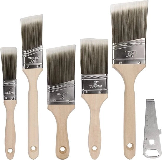 Set di pennelli a pennello per vernice da 5 con apripennello pennelli professionali per lavori di pittura precisi senza perdita di peli