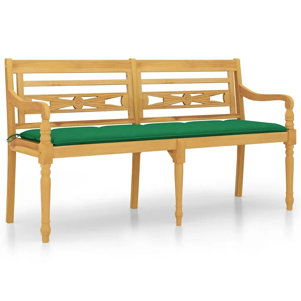 Panca da Giardino | Panchina Batavia con Cuscino Verde 150 cm Legno Massello Teak