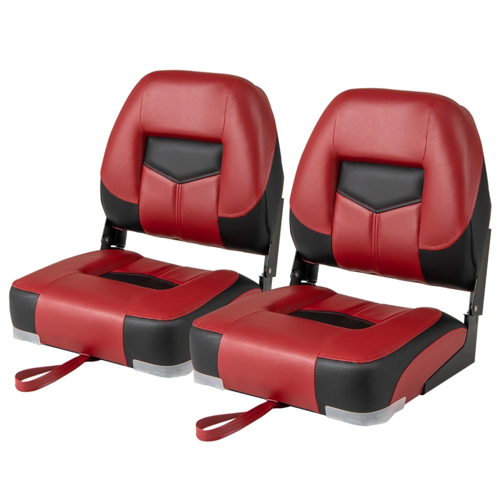 Set di 2 sedie pieghevoli con schienale basso per barca, Sedile yacht ergonomici con schiuma spessa Nero e rosso