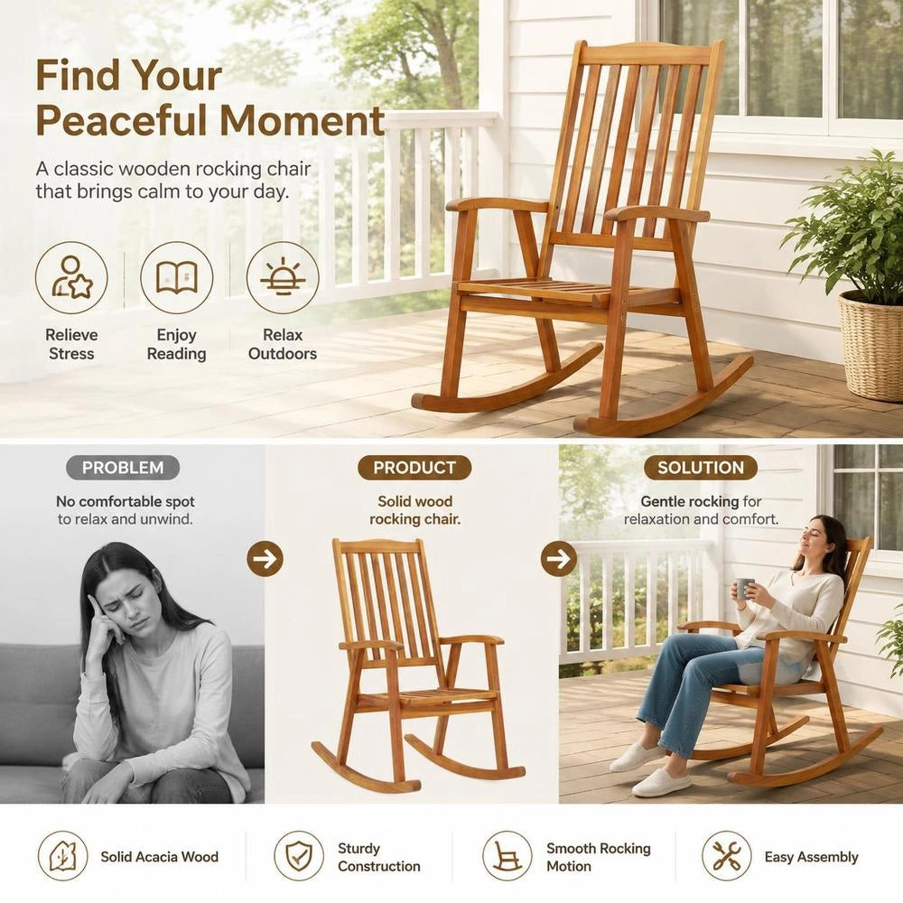 Rocking Chair, Solid Acacia Wood