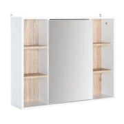 Armadietto con Specchio in MDF e Truciolato con 3 Ripiani Laterali e Ripiano Regolabile Interno, 60x14.5x49.4 cm