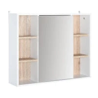 Armadietto con Specchio in MDF e Truciolato con 3 Ripiani Laterali e Ripiano Regolabile Interno, 60x14.5x49.4 cm