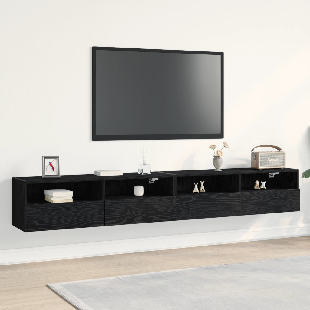 Armadi da Muro per TV 2 pz Nero Rovere 100x30x30 cm Legno Ingegnerizzato