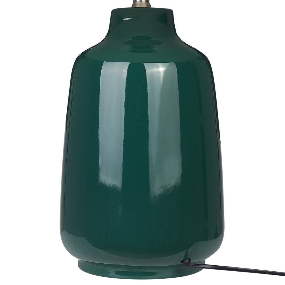 Lampada da tavolo Base ceramica verde scuro Paralume in tessuto Illuminazione d'ambiente Lampada da tavolo da comodino