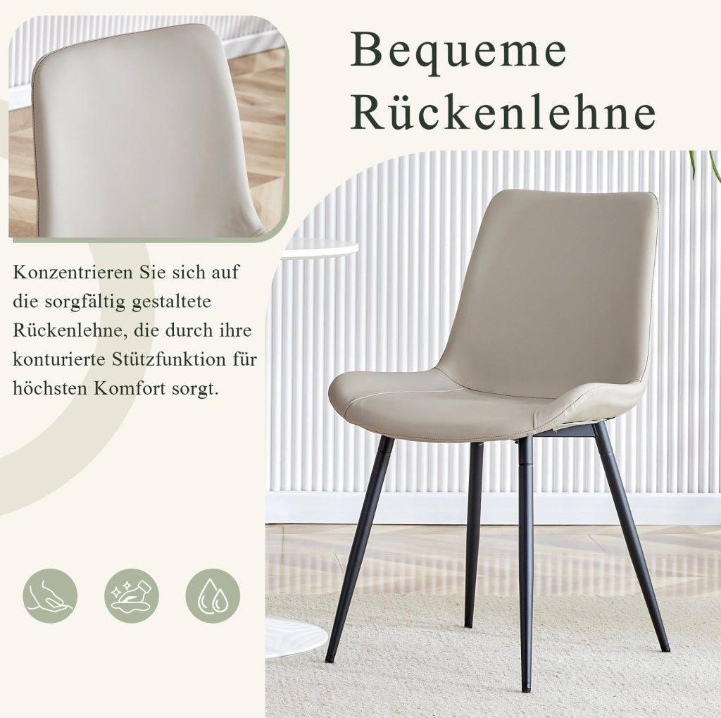 Set di 4 sedie da pranzo in PU nero e grigio con struttura in metallo; design moderno