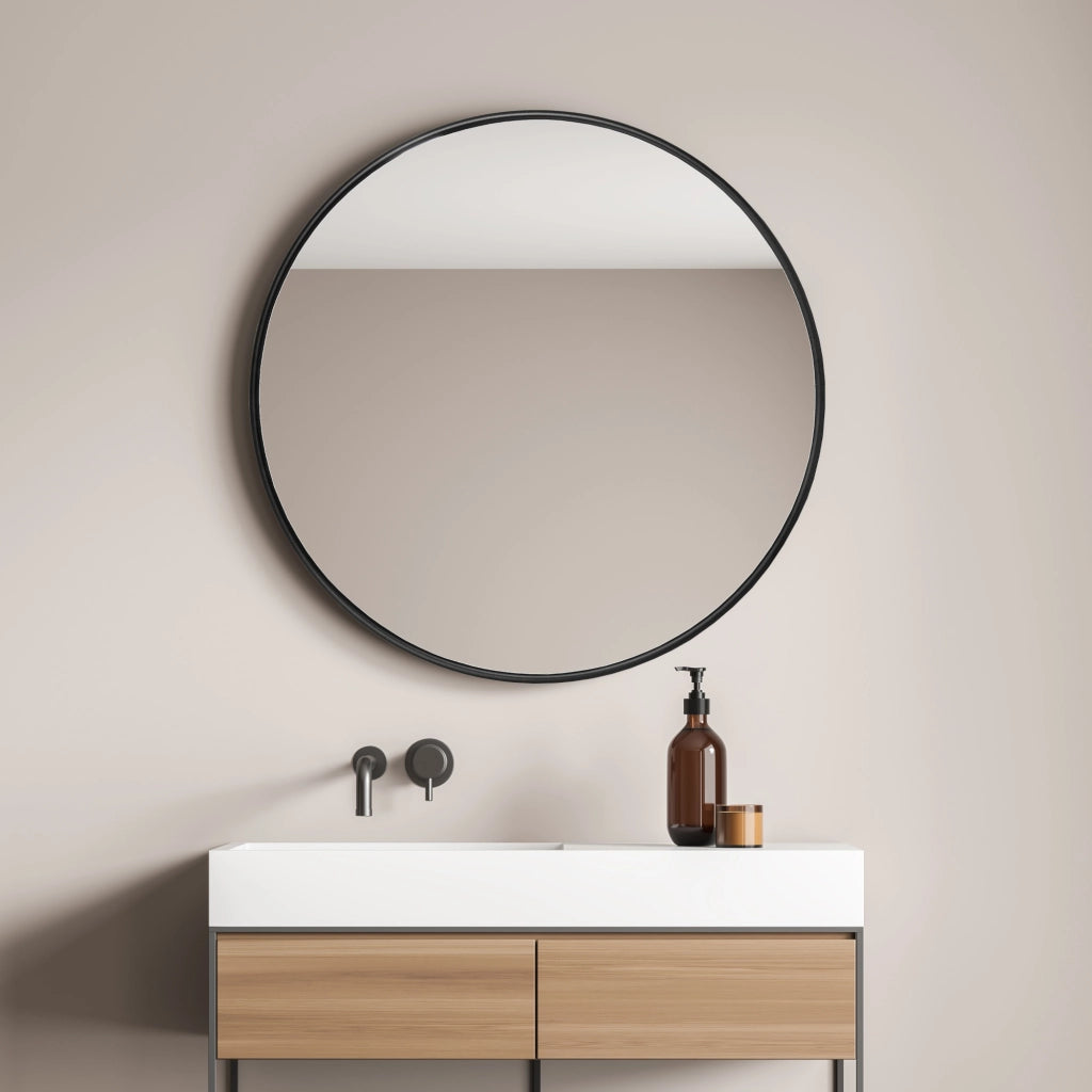 Specchio da Parete Ordona Rotondo Ø 60 cm Nero [en.casa]