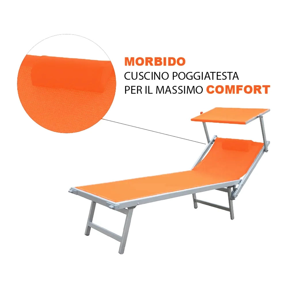 Tempo Style - Lettino Prendisole Terracotta con Parasole e telaio bianco