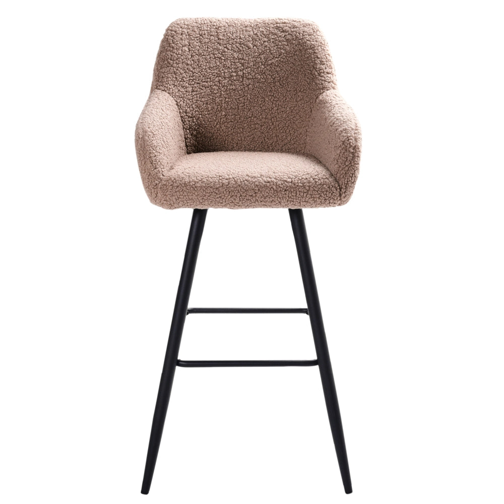 Set di 2 sgabelli da bar in tessuto bouclè tortora con seduta imbottita e gambe in metallo stile moderno soggiorno