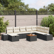 Set da Giardino 9 Pezzi con Cuscini Rattan Polirizzato Nero