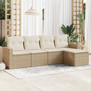 Set Divano da Giardino 5 pz con Cuscini Beige in Polyrattan