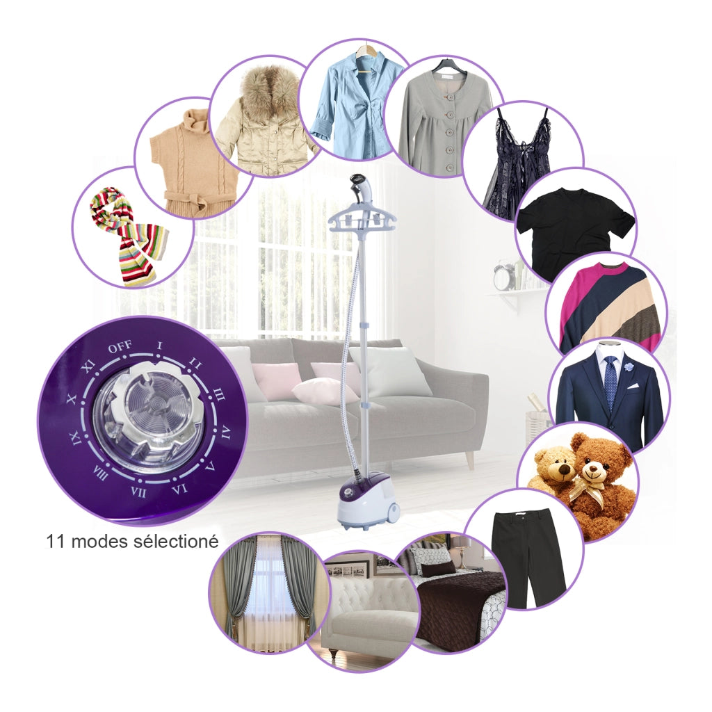 Stendibiancheria a Vapore Verticale ¨C zephmum ¨C Bianco Viola 1.8L 1800W