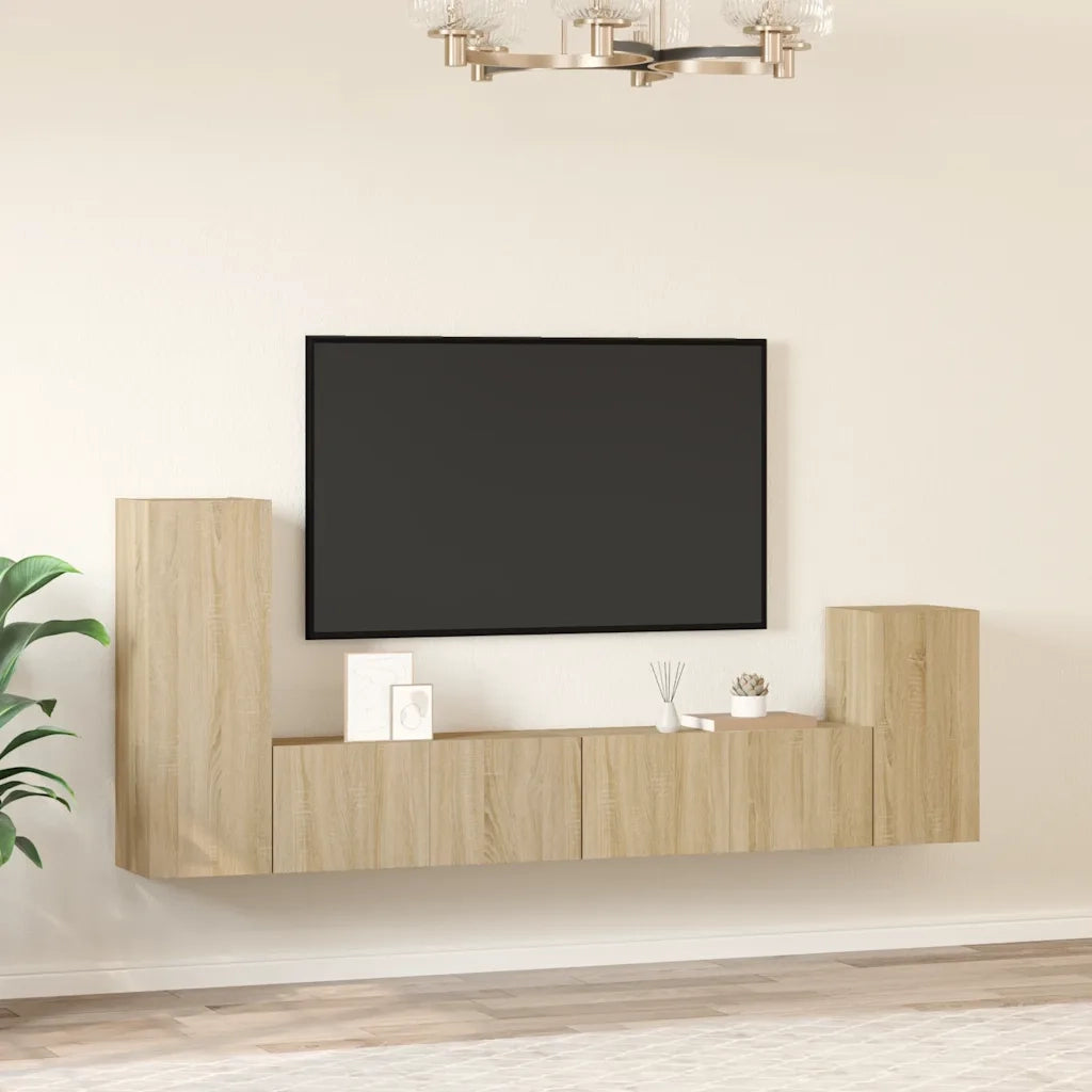 Set di Mobili Porta TV 4 pz Rovere Sonoma in Legno Multistrato 3114624