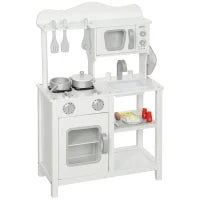 Cucina giocattolo in legno con suono, accessori, lavello e microonde, per bambini a partire dai 3 anni, Bianco