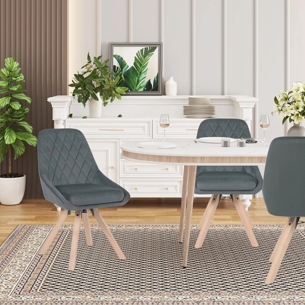 Sedia Girevole per Sala da Pranzo e Camera da Letto, Sedia da Cucina in Velluto Grigio Scuro, BH359dgr-1