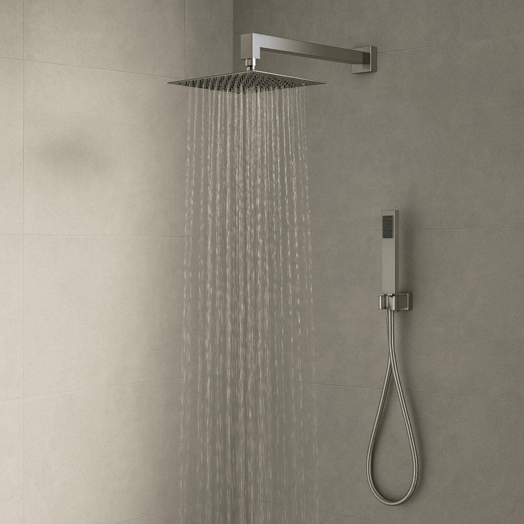 Set per doccia soffione quadro in acciaio inox 25x25 centimetri effetto spazzolato *** confezione 1