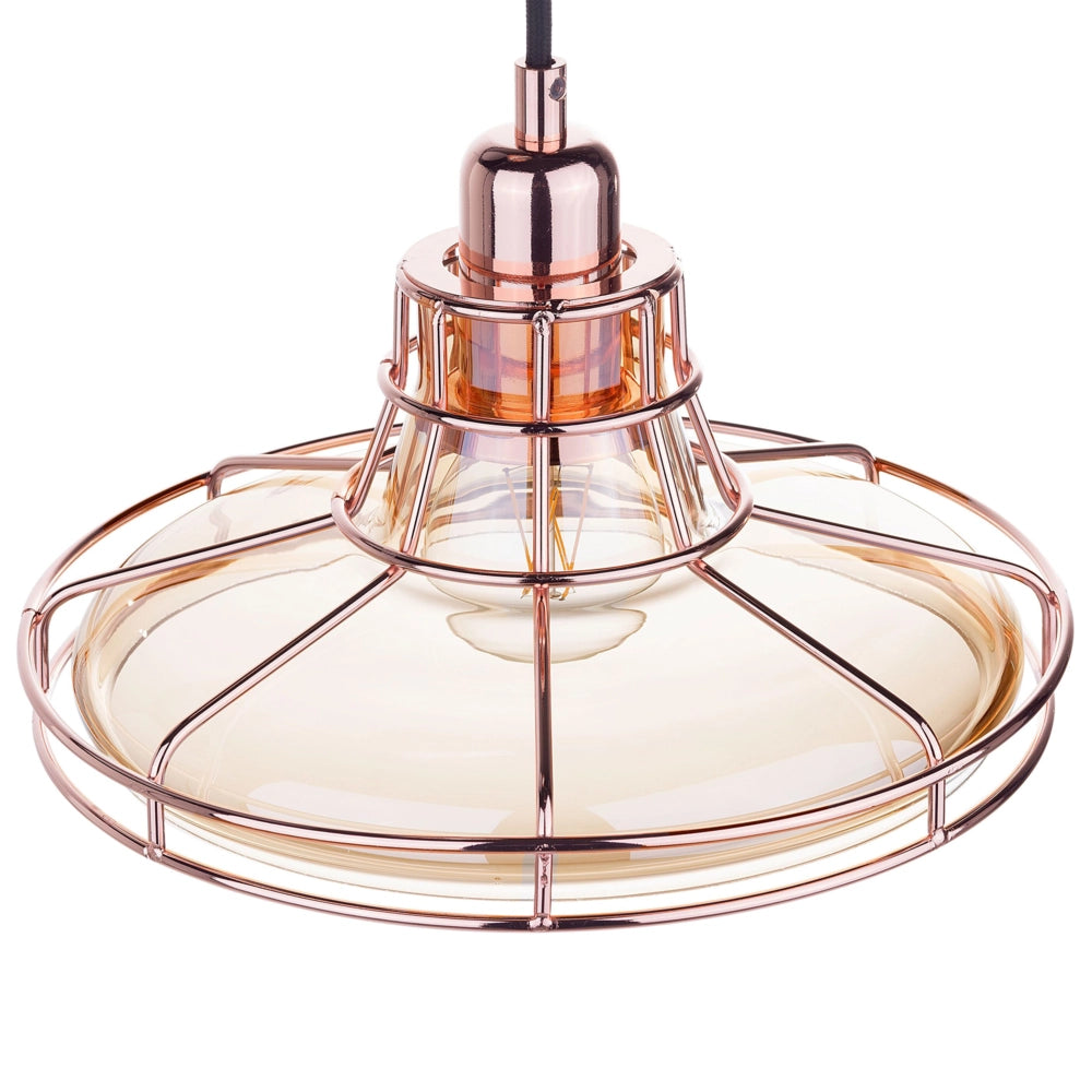 Lampada a Sospensione Gabbia in Rame Paralume in Vetro lampadario in Stile Vintage Antico