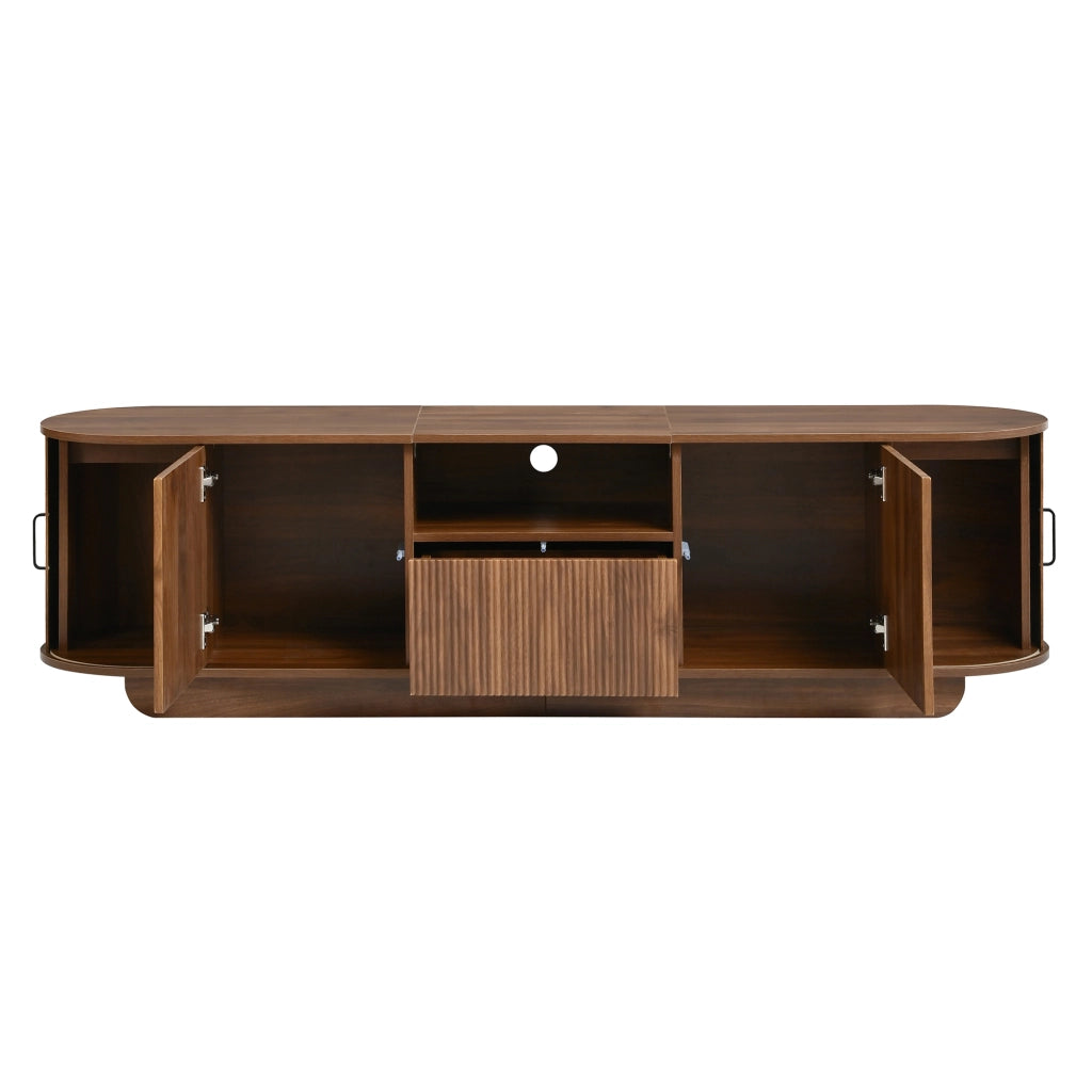 Mobile TV con ante scorrevoli e frontale ondulato 3D 180x40x50 cm noce