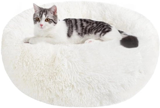 Letto per Cani Cuscino per Gatti Piuma Ronde Donut Morbida Cuscino per Cani e Gatti Lavabile Dimensioni S/M/L/XL/XXL per Cani, Gatti e Altri Animali Domestici (M-50cm, Bianco)
