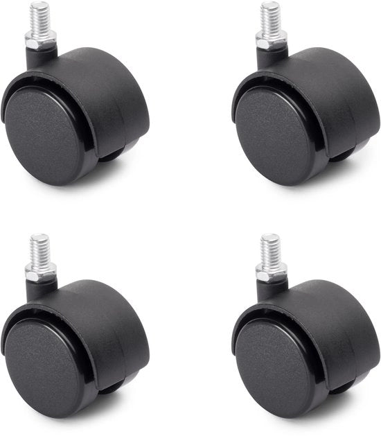 Set di 4 ruote di mobili senza freno e bioccoli, diametro 50mm, viti a testa M4x12