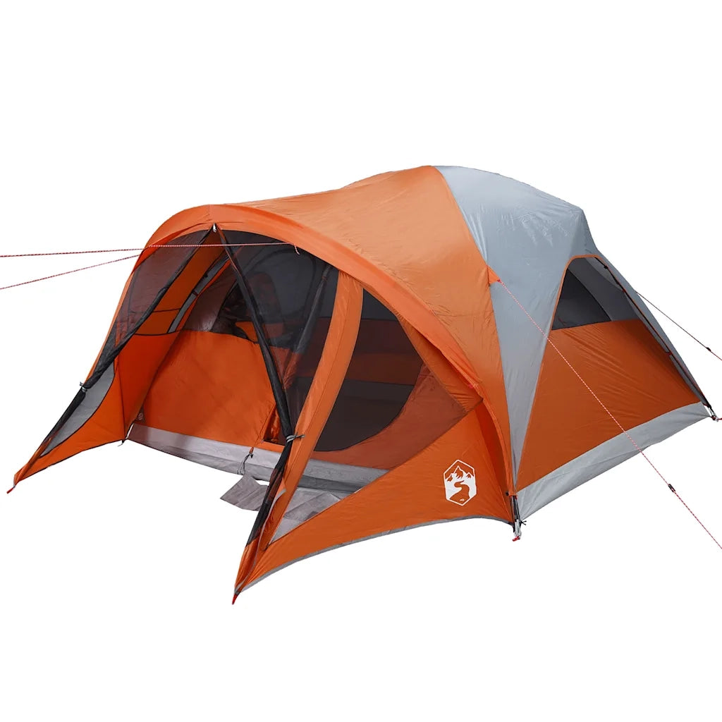 Tenda Familiare a Tunnel 6 Persone-Tenda da campeggio Grigia Arancione Impermeabile 317557