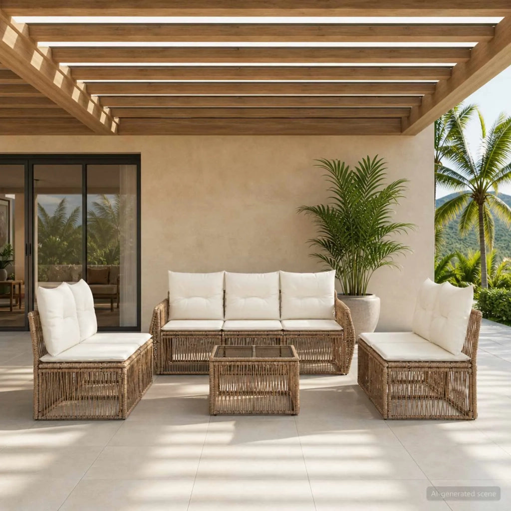 Set Divano da Giardino 8 pcs Beige e Bianco Crema polyrattan 3435390