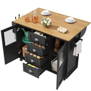Carrello da Cucina con 2 Ante 4 Cassetti Piano Pieghevole Ruote Portasciugamani per Cucina in MDF Nero