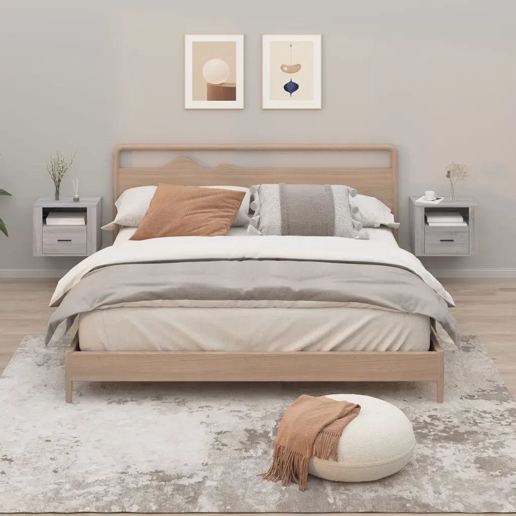 Set di 2 Comodini | Armadio da Notte | Mobiletto da notte a Muro Grigio Sonoma 50x36x40 cm