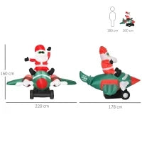 Babbo Natale Gonfiabile su Aereo 160cm con Luci LED Integrate, Decorazione Natalizia da Esterno