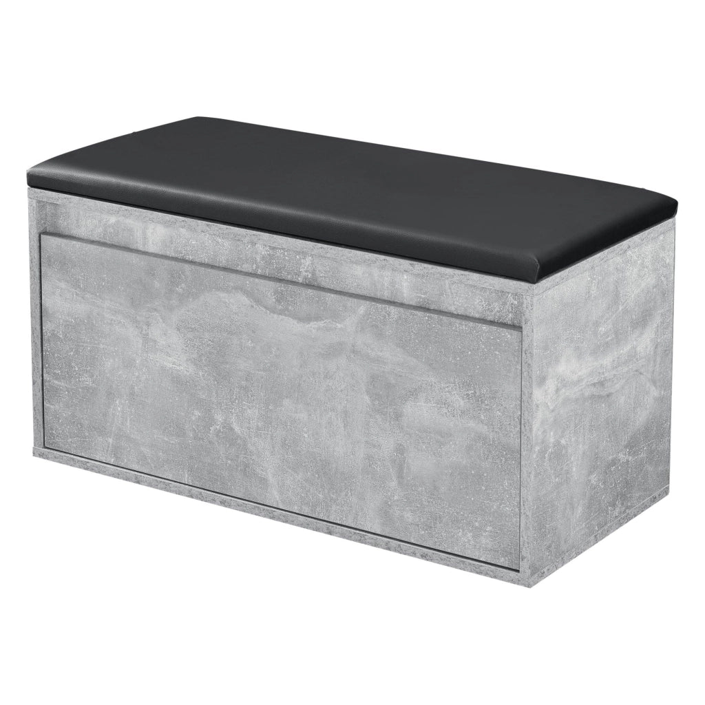Panca portascarpe di design con cassetto mobile da ingresso con seduta imbottita elegante contenitore per 3 paia di scarpe truciolato PU sintetico 80 x 39 x 45 cm effetto cemento nero 03_0004681