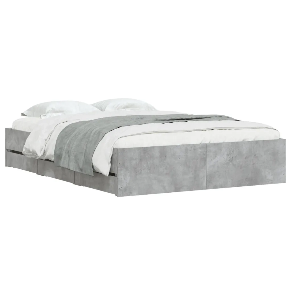 Letto matrimoniale | Letto per adulti | Giroletto Cassetti Grigio Cemento 135x190 cm Legno Multistrato