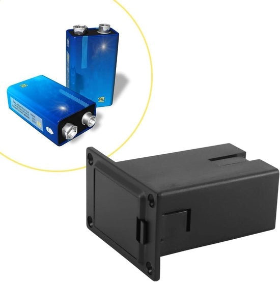 Alimentatore per batterie 9V - Contenitore di archiviazione - Coperchio divisore - Scatola per chitarra e basso - Nero