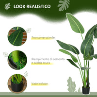 Set 2 Piante Artificiali Palma del Viaggiatore da Interno e Esterno H150 cm con Vaso Verde