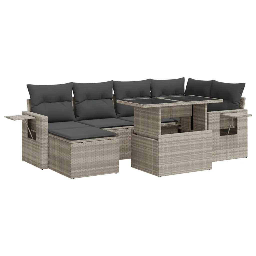 Set Divani da Giardino 7pz con Cuscini Grigio Chiaro Polyrattan 3326513