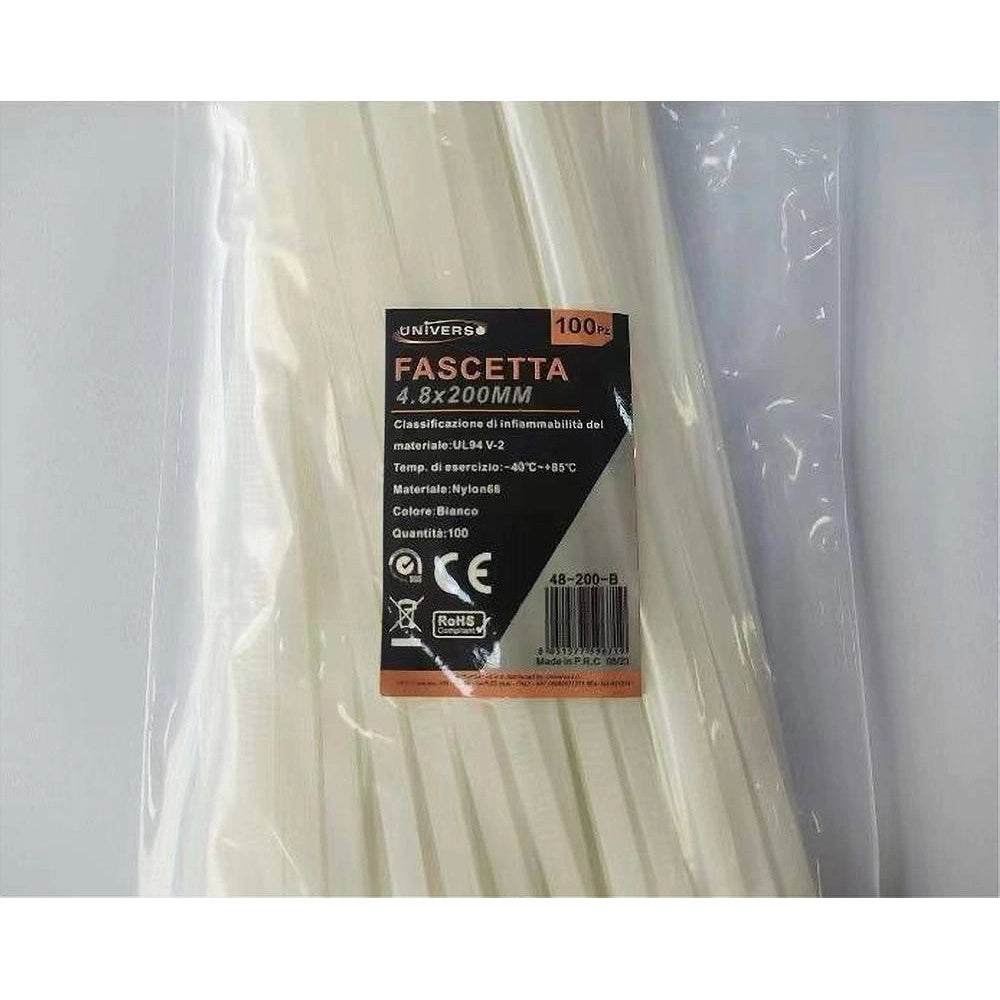 Trade Shop - Set 100 Pz Fascette Serracavo Autobloccanti In Nylon Bianco 4.8x200 Mm 48-200-b -