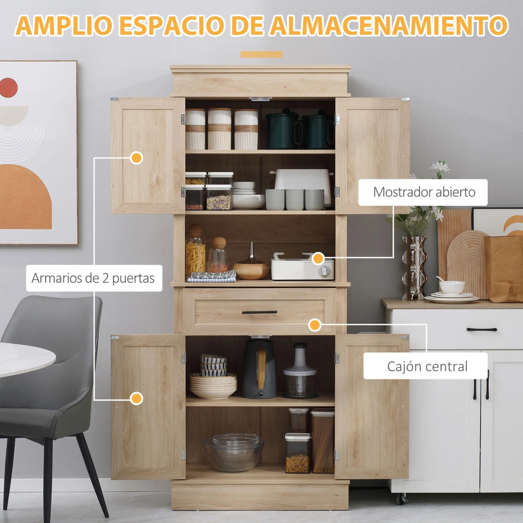 Armadio da Cucina con 4 Porte e Cassetto ¨C Zephmum ¨C 74x39,5x183 cm Roble