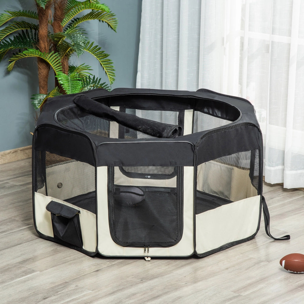 Recinto per cani pieghevole con rete ¨C zephmum ¨C Nero e crema 120x58 cm