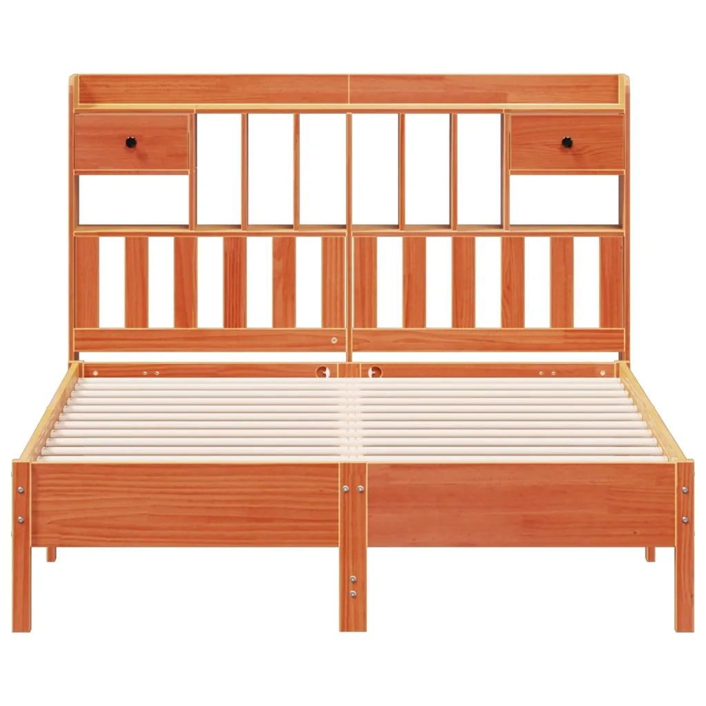 Letto Libreria senza Materasso Marrone Cera 150x200 cm in Pino