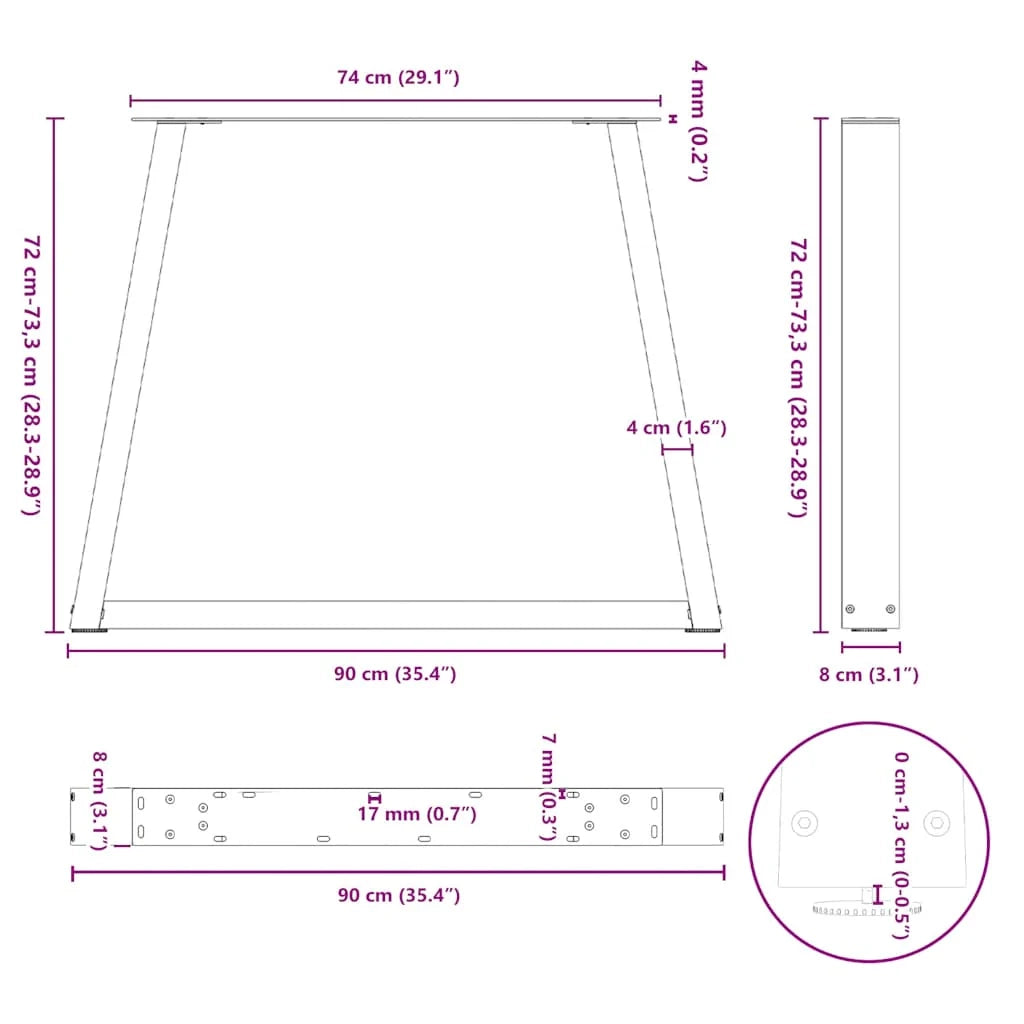 Set di 2 gambe per tavolo da pranzo regolabili dal design moderno a forma di V 90 x 72 cm acciaio antracite 02_0056867
