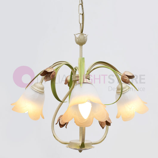 FLORA Lampadario a 3 Luci in Ferro Decorato Stile Floreale